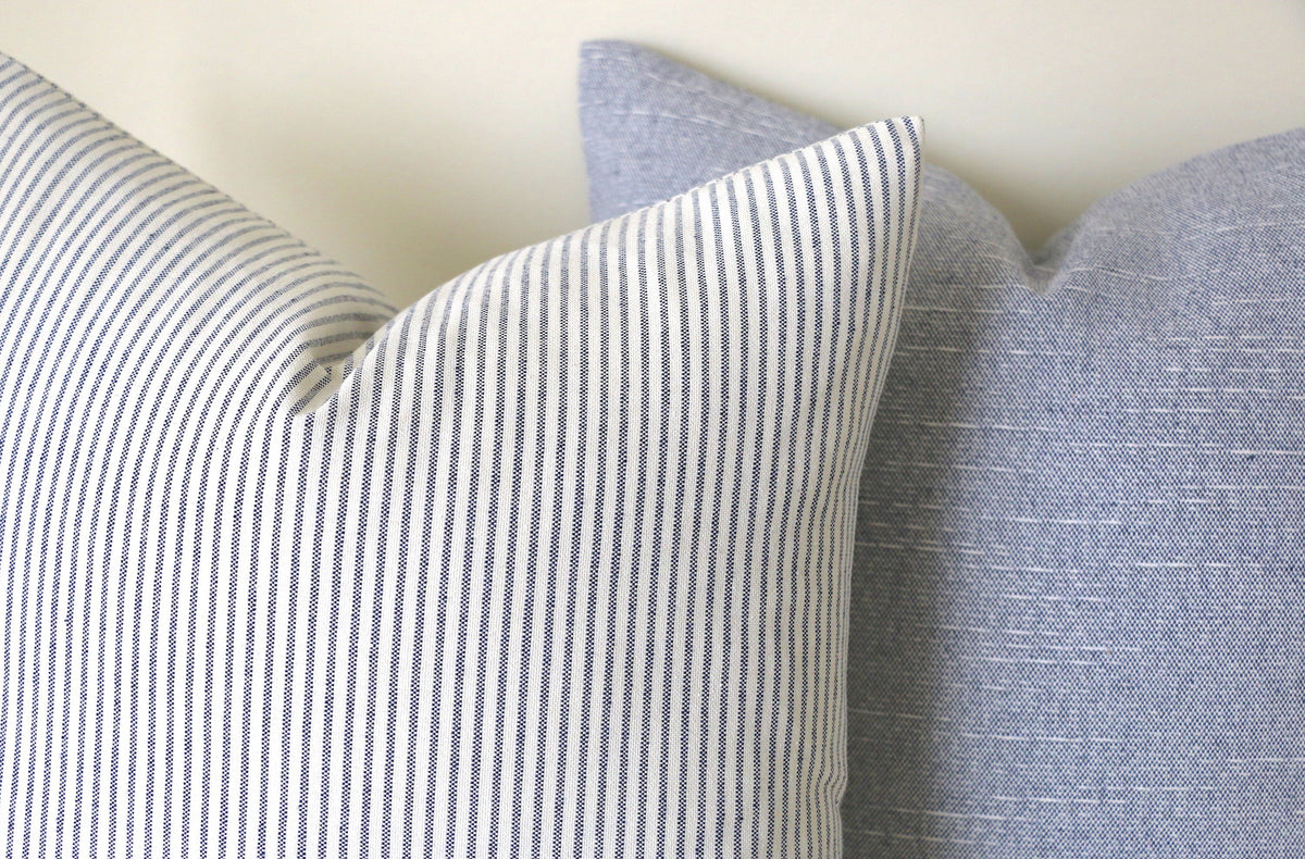 Farmhouse Pillow Cover 22x22 / Ticking Stripe 22x22 / Solid Blue 22x22
