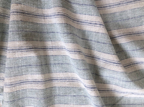 Green Blue Woven Upholstery Fabric / Home Decor Fabric / Cotton Linen Upholstery / Boho Striped Upholstery by the Yard - Annabel Bleu