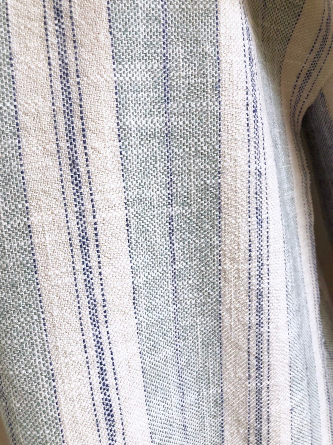 0.6 Yd Designer Water & Stain high quality Resistant Woven Taupe Cream Green Blue Linen Stripe Upholstery Fabric WHS1096