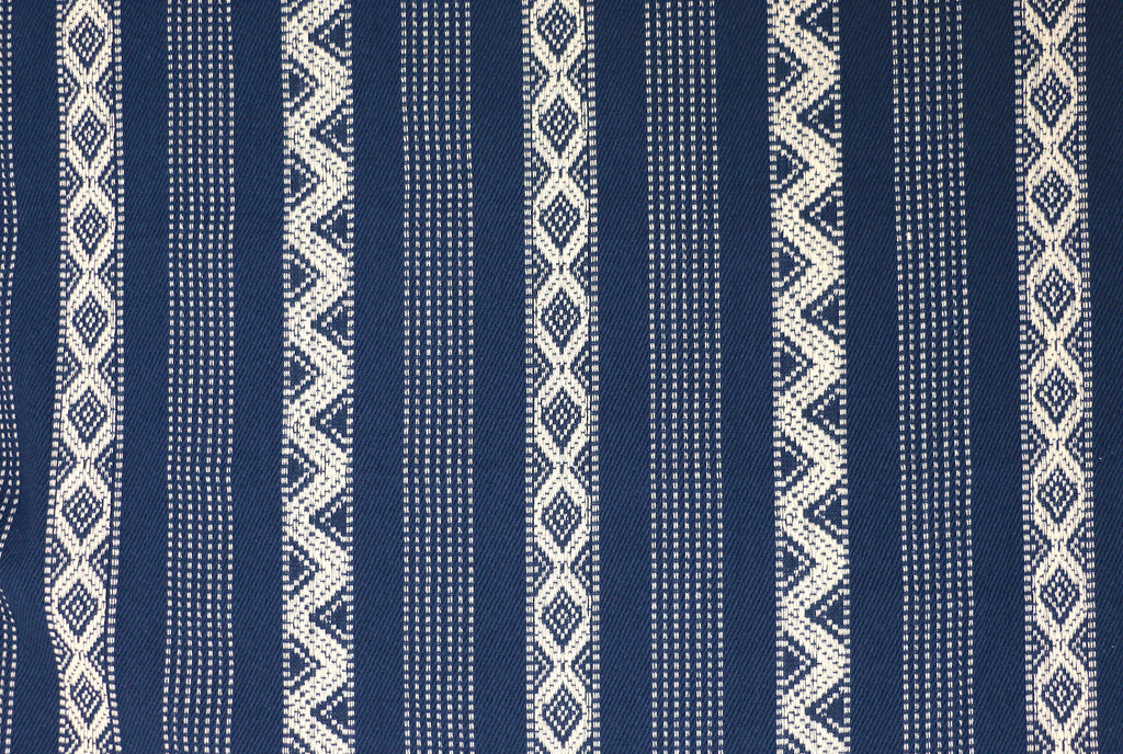 Blue Ivory Southwest 56" wide Fabric / Upholstery by the yard / Blue Home Decor Fabric / Diamond Stripe Fabric / Woven Boho Upholstery | Annabel Bleu