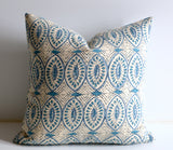Designer Blue or Green Pillow Cover / Aqua Pillow / Blue Throw Pillow / Boho Decorative Pillows / Les Indiennes Pillow / Light blue Cushion Cover - Annabel Bleu