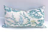 Vern Yip Pillow / Aqua Floral Pillow / Light Turquoise 12x21 / 12x21 Blossom Pillow / 12x21 Asian Pillow Cover / Teal 12x21 Pillow Case - Annabel Bleu
