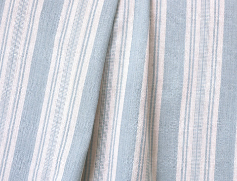 One yard Aqua White Ticking Linen Fabric / Stripe Linen Upholstery /  Drapery Fabric / Woven Aqua Fabric / Upholstery Ticking / Blue Linen