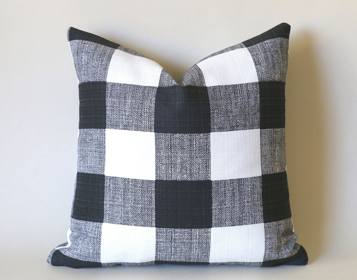 Outdoor Farmhouse Pillow / Black Check Pillow Cover / Black check cover