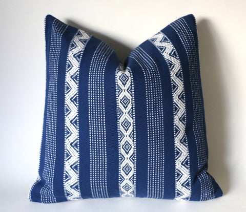 Large Blue Bohemian Lumbar Pillow Cover Dark Blue Mudcloth Pillow