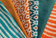 Topanga: A Performance Fabric Collection / Orange Teal Upholstery Fabric by the Yard / Home Decor Fabric