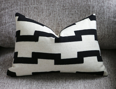 African Pillow Cover: Available in 10 Sizes / Lumbar Pillow Cover 12x21 / Modern Pillow Cover / Black Kuba Pillow / Geometric Pillow - Annabel Bleu