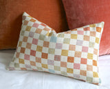 12x21 Nursery Pillow Cover / 12x21 Pink Orange 12x21 pillow / Aqua Green Beige 12x21 Cushion Cover / 12x21 Cream Raw Silk Pillowcase - Annabel Bleu