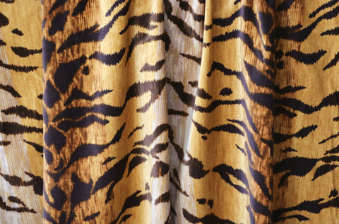 Ombré Tiger Velvet Upholstery Fabric by the yard / Gold Orange Velvet Home Fabric / High End Upholstery Velvet / Vintage Cotton Velvet - Annabel Bleu