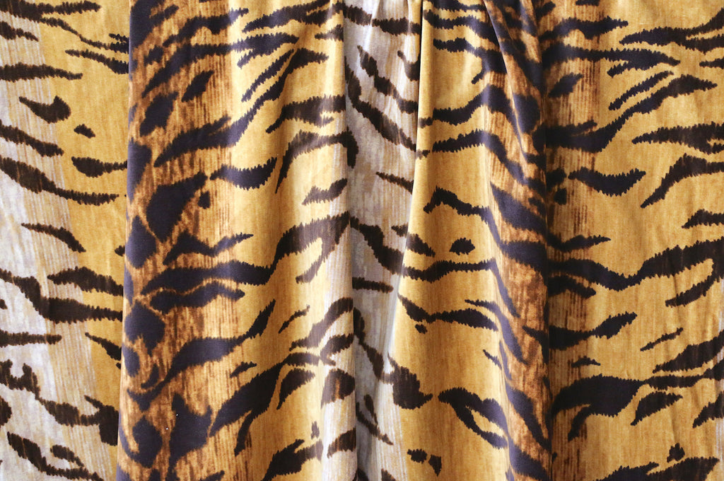 Ombré Tiger Velvet Upholstery Fabric by the yard / Gold Orange