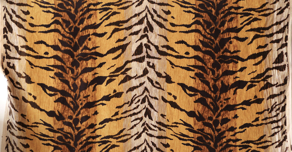 tiger print cotton Fabric by the yard, animal print cotton quilting fabric,  exotic tan brown stripe cat, Halloween costume making fabric