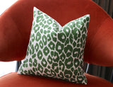 10 Sizes: Iconic Leopard Green Decorative Pillow Cover, DOUBLE SIDED, Dark Green Iconic Leopard, Schumacher Accent Pillow Cover - Annabel Bleu