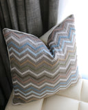 Osborne & Little Taggia Pillow Cover / 18x18 or 12x21 Embroidered Pillow / Blue Beige Chevron Pillow Cover / Taggia F7174-01 - Annabel Bleu