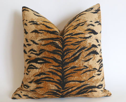 Woven Chenille Tiger Pillow Cover / Black Orange Tiger Pillow cover / Tiger Cushion Cover / Animal Print Pillow / Tigre Pillowcase - Annabel Bleu