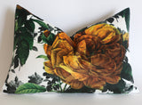 Oversized Roses Pillow Cover / Yellow and Green Velvet / 16x24 Velvet / Victorian Rose Pillow Cover - Annabel Bleu