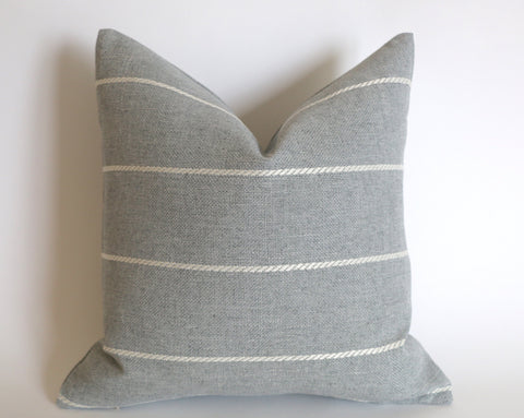 Light Grey Outdoor Pillow Cover / Stripe Outdoor Pillow cover / Gray Patio Pillow / Porch Pillow Cover / Outdoor 12x18 18x18 20x20 - Annabel Bleu