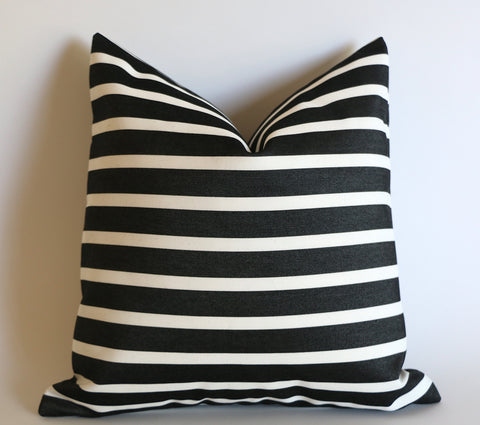 Black Striped Outdoor Pillow Cover / 18x18 Outdoor Large Black Cushion / 18x18 Genuine Sunbrella Pillow / Black Stripe Pillow cover 18x18 - Annabel Bleu