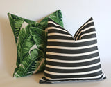 Outdoor Lumbar Pillow Cover / 12x18 Outdoor Lumbar Black Cushion / 12x18 Genuine Sunbrella Pillow / 12x18 Black Striped Pillow cover - Annabel Bleu