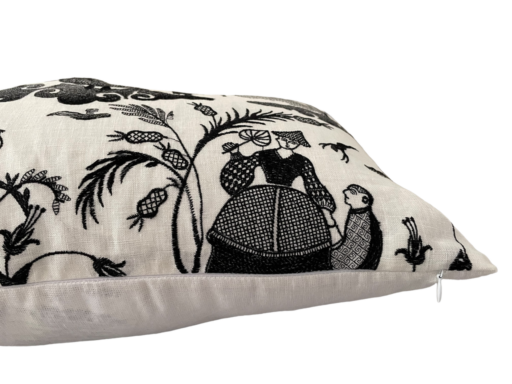 Sale Schumacher Bassano 12x21 Black and Ivory Chinoiserie Lumbar Pillow Cover Annabel Bleu