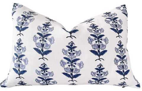 Bluebells Periwinkle Blue and White Linen Pillow Cover - Annabel Bleu