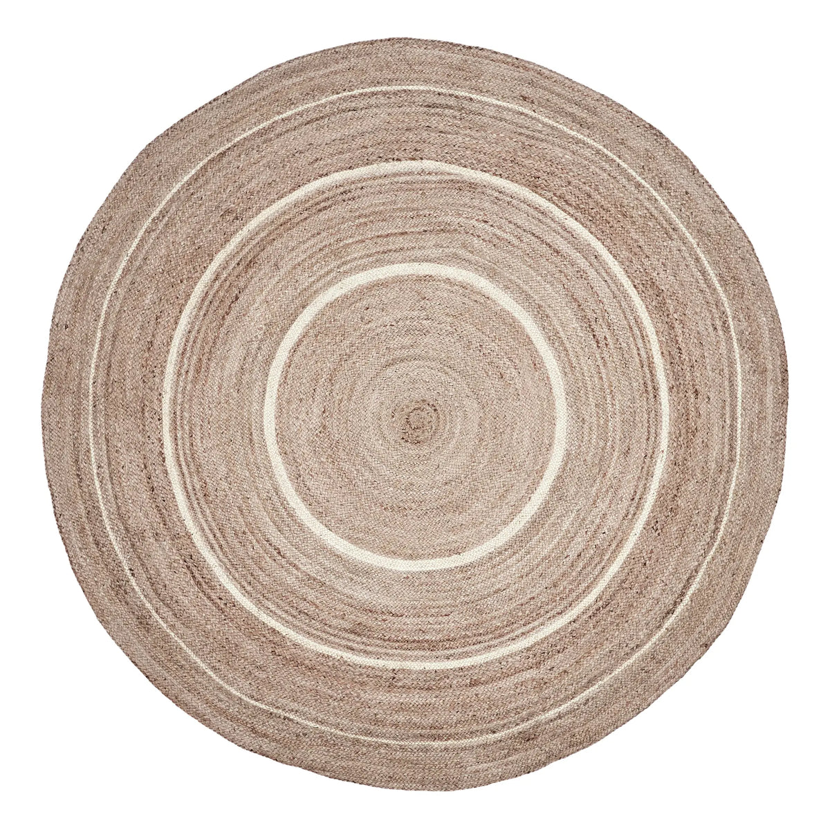 Round Natural and Cream Bordered Jute Woven Rug with Pad | Annabel Bleu