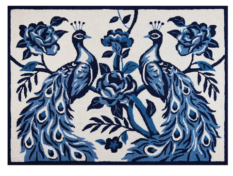 Preorder: Chinoiserie Peacocks Wool Hooked Rug 34x47” - Annabel Bleu