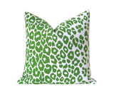 Kate: Indoor/Outdoor Schumacher Iconic Leopard Pillow Cover / Green and White Outdoor Pillow / Porch Accent Pillow / Weather Resistant Cover - Annabel Bleu