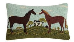 Thoroughbred Horse Farm Wool Hooked Pillow