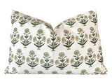 Cream Carnations Block Printed Canvas Pillow Cover: Available in 10 Sizes - Annabel Bleu