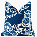 Schumacher Tree River Pillow Cover / Deep Blue & Ivory - Annabel Bleu