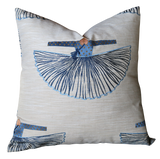 Embroidered “Paper Dolls” Pillow Cover / Japanese Style Beige, Navy, and Light Blue Decorative Pillow Cover - Annabel Bleu