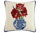 Preorder: Chinoiserie Amaryllis Wool Hooked Pillow - Annabel Bleu