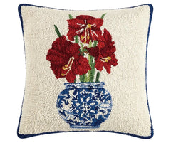 Christmas Chinoiserie Amaryllis Wool Hooked Pillow