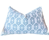 Meena: Powder Blue Block Print Pillow Cover - Annabel Bleu