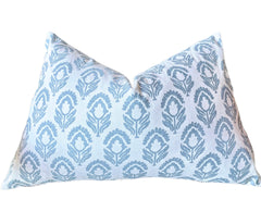 Meena: Powder Blue Block Print Pillow Cover