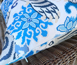 Tiger Floral Pillow Cover in Blue & Grey / Chinoiserie Pillows / Available in 8 Sizes - Annabel Bleu