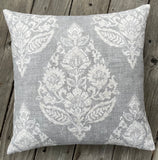 Antique Blue Damask Pillow Cover / Blue Beige Floral Cushion / Damask Pillow Cover / French Country Pillow Cover / Block Print Pillow Cover - Annabel Bleu