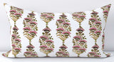 Pink & Green Floral Fans Block Printed Linen Pillow Cover: Available in 10 Sizes - Annabel Bleu