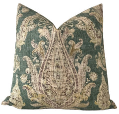 Dark Green Persian Paisley Linen Pillow Cover: Available in 10 Sizes