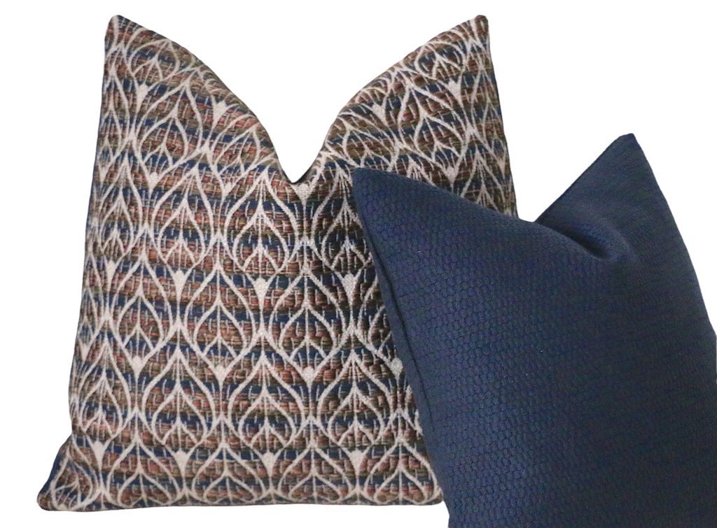 Tan and hot sale blue throw pillows
