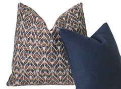 Coordinated Pillow Covers / Blue Brown Decorative Throw Pillow Cover / Heavy Woven Texture / Navy Solid Pillow Cover / Durable Pillow Cover