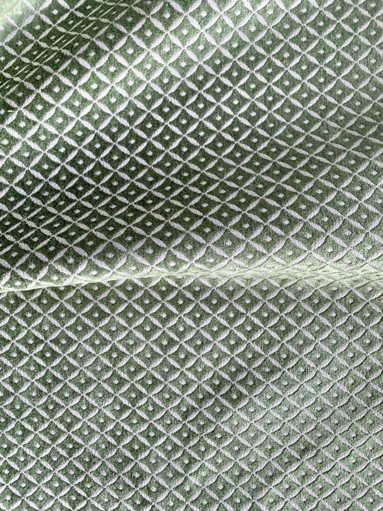 Ivy Gold Green Jacquard Pattern Diamond Velvet Upholstery Fabric by the Yard