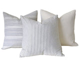 Coordinated Pillow Covers / Farmhouse Euro Sham Pillow 24x24 / Ticking Stripe 20x20 / Solid Grey 16x24 / Light Grey 18x18 / 26x26 Gray Pillow Cover - Annabel Bleu