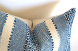 Woven Blue & Cream Boho Striped Pillow Cover - Annabel Bleu