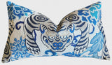 Tiger Floral Pillow Cover in Blue & Grey / Chinoiserie Pillows / Available in 8 Sizes - Annabel Bleu