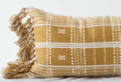 Sale: Boho Plaid Tasseled Block Print Lumbar Pillow Cover