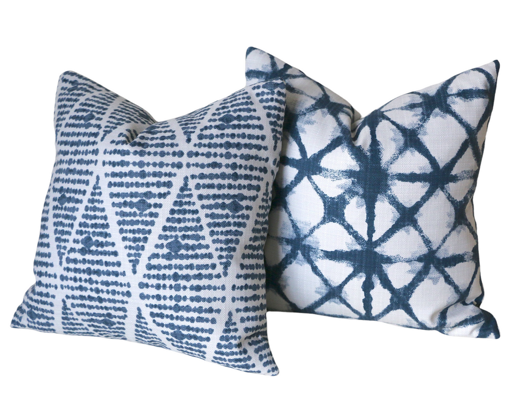 Indigo Collection Boho Outdoor Pillow Cover Navy Blue Patio Pillow White Pillow Cover Outdoor 20x20 22x22 Annabel Bleu