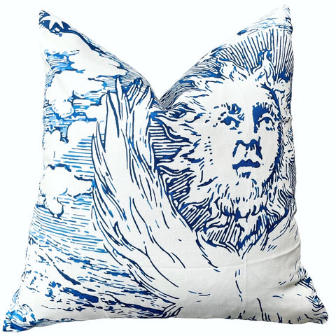 Schumacher Indigo Modern Toile Pillow Cover - Annabel Bleu