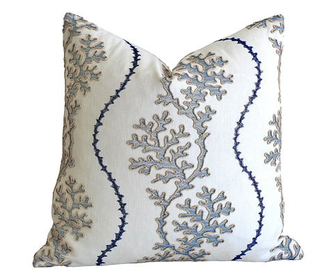 Navy Reef: Nautical Embroidered Pillow Cover - Annabel Bleu