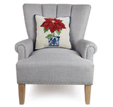 Preorder: Chinoiserie Poinsettia Wool Hooked Pillow - Annabel Bleu